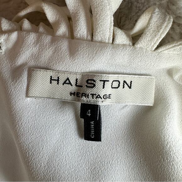 Halston Heritage Size 4 Chalk White Handkerchief Style Midi Dress Glam Party - Picture 9 of 14